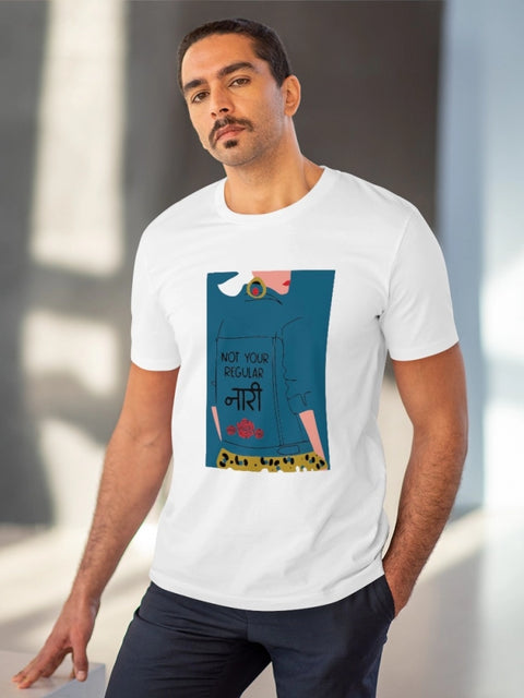 Generic Men's PC Cotton Not Your Regular Naari Printed T Shirt (Color: White, Thread Count: 180GSM)