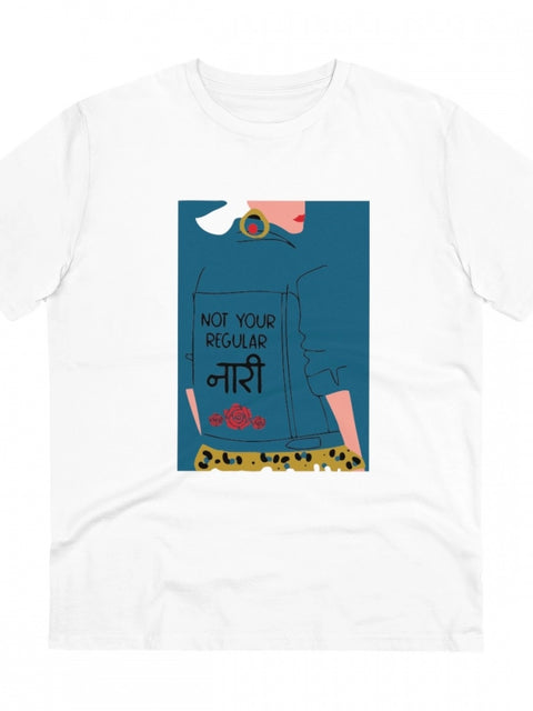 Generic Men's PC Cotton Not Your Regular Naari Printed T Shirt (Color: White, Thread Count: 180GSM)