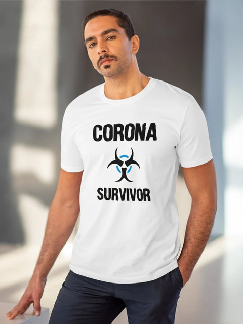 Generic Men's PC Cotton Corona Survivor Printed T Shirt (Color: White, Thread Count: 180GSM)