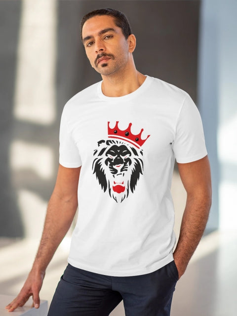 Generic Men's PC Cotton Lion Logo Printed T Shirt (Color: White, Thread Count: 180GSM)