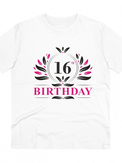 Generic Men's PC Cotton 16th Birthday Printed T Shirt (Color: White, Thread Count: 180GSM)