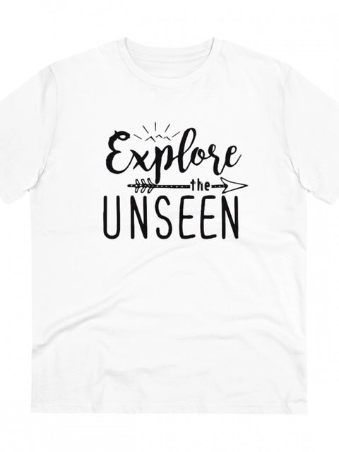 Generic Men's PC Cotton Explore The Unseen Printed T Shirt (Color: White, Thread Count: 180GSM)
