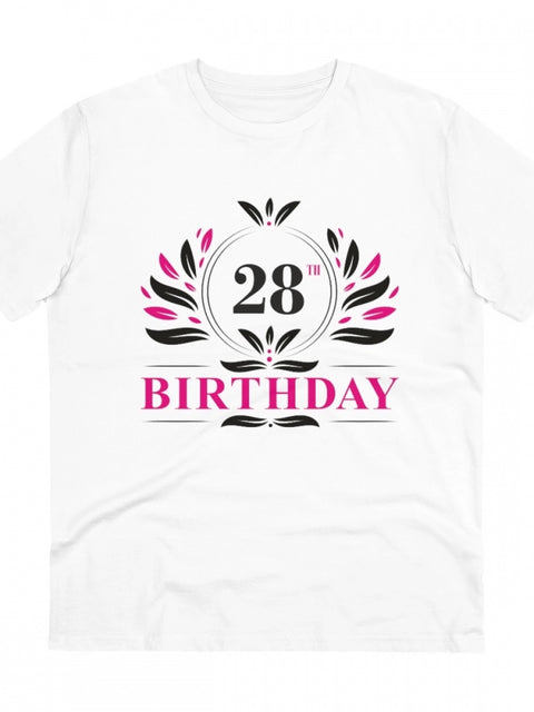 Generic Men's PC Cotton 28th Birthday Printed T Shirt (Color: White, Thread Count: 180GSM)