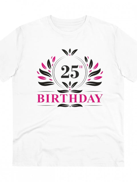 Generic Men's PC Cotton 25th Birthday Printed T Shirt (Color: White, Thread Count: 180GSM)