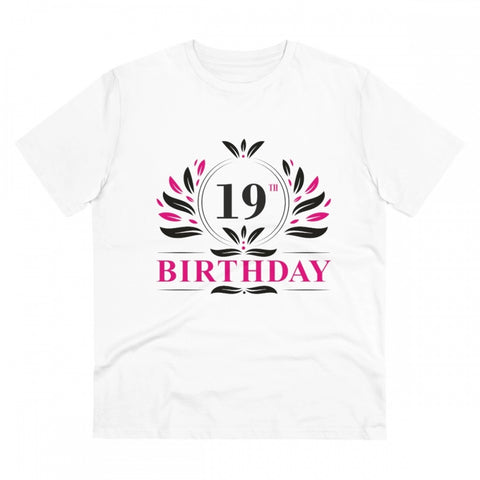 Generic Men's PC Cotton 19th Birthday Printed T Shirt (Color: White, Thread Count: 180GSM)