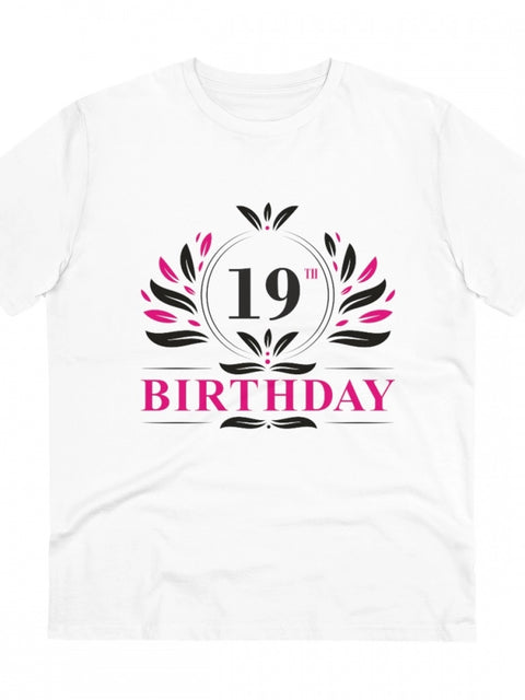 Generic Men's PC Cotton 19th Birthday Printed T Shirt (Color: White, Thread Count: 180GSM)