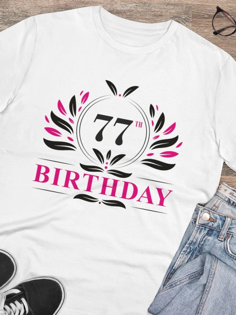 Generic Men's PC Cotton 77th Birthday Printed T Shirt (Color: White, Thread Count: 180GSM)