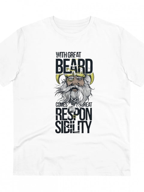 Generic Men's PC Cotton With Great Beard Comes Printed T Shirt (Color: White, Thread Count: 180GSM)