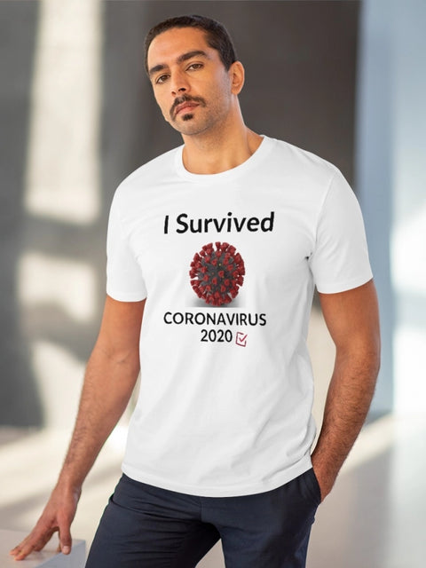Generic Men's PC Cotton I Survived Corornavirus 2020 Printed T Shirt (Color: White, Thread Count: 180GSM)
