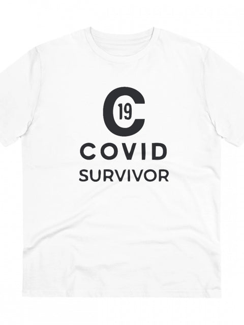 Generic Men's PC Cotton Covid 19 Survivor Printed T Shirt (Color: White, Thread Count: 180GSM)