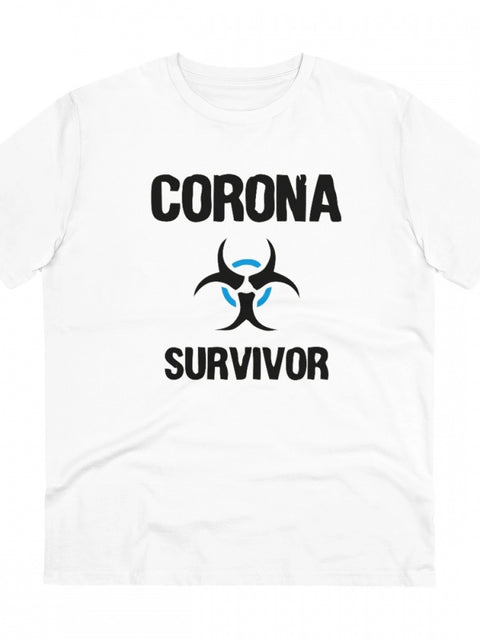 Generic Men's PC Cotton Corona Survivor Printed T Shirt (Color: White, Thread Count: 180GSM)