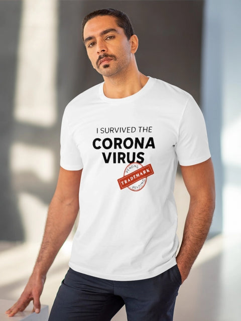 Generic Men's PC Cotton I Survived Corona Virus Printed T Shirt (Color: White, Thread Count: 180GSM)
