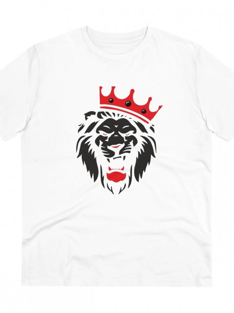 Generic Men's PC Cotton Lion Logo Printed T Shirt (Color: White, Thread Count: 180GSM)