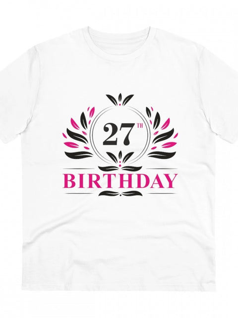 Generic Men's PC Cotton 27th Birthday Printed T Shirt (Color: White, Thread Count: 180GSM)