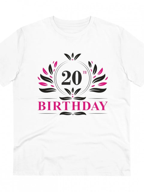 Generic Men's PC Cotton 20th Birthday Printed T Shirt (Color: White, Thread Count: 180GSM)