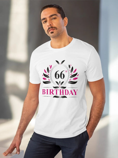 Generic Men's PC Cotton 66th Birthday Printed T Shirt (Color: White, Thread Count: 180GSM)