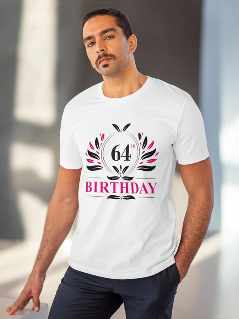 Generic Men's PC Cotton 64th Birthday Printed T Shirt (Color: White, Thread Count: 180GSM)