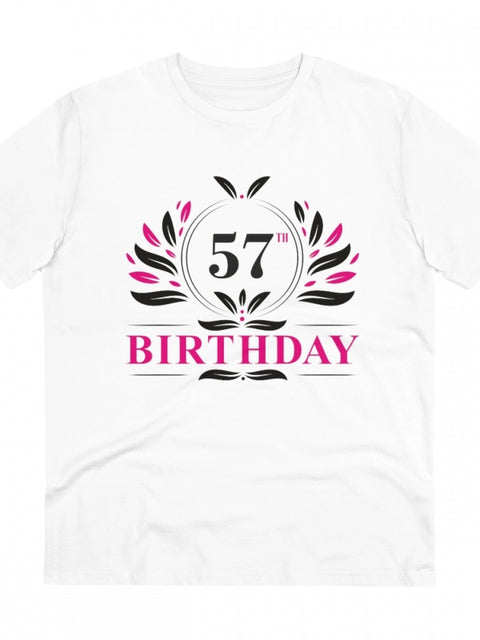 Generic Men's PC Cotton 57th Birthday Printed T Shirt (Color: White, Thread Count: 180GSM)