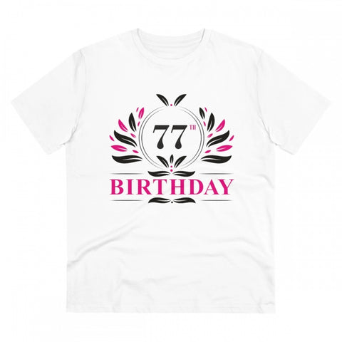 Generic Men's PC Cotton 77th Birthday Printed T Shirt (Color: White, Thread Count: 180GSM)