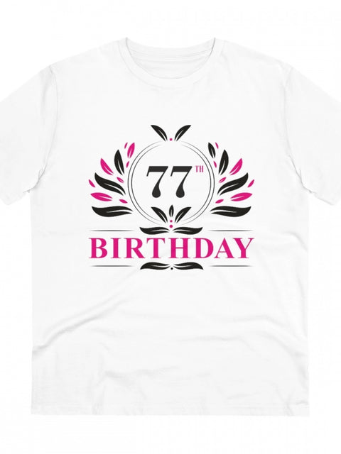 Generic Men's PC Cotton 77th Birthday Printed T Shirt (Color: White, Thread Count: 180GSM)