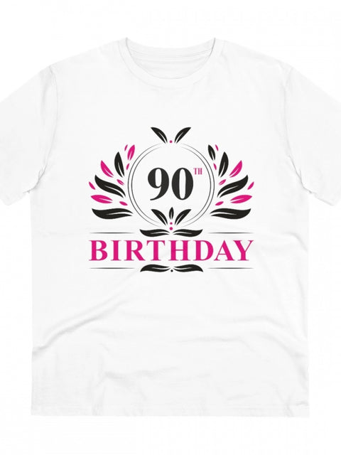 Generic Men's PC Cotton 90th Birthday Printed T Shirt (Color: White, Thread Count: 180GSM)