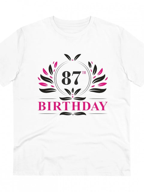 Generic Men's PC Cotton 87th Birthday Printed T Shirt (Color: White, Thread Count: 180GSM)