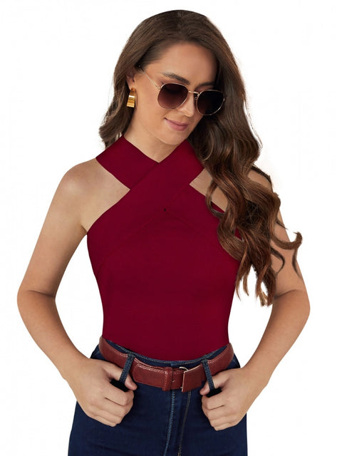 Generic Women's Western Wear Hosiery T Shirts (Maroon)