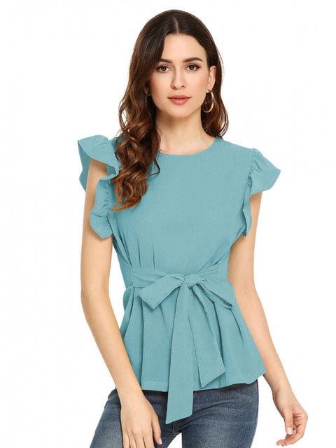 Generic Women's Western Wear Hosiery T Shirts (Light Blue)