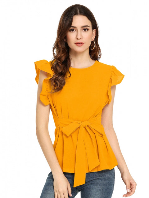 Generic Women's Western Wear Hosiery T Shirts (Yellow)
