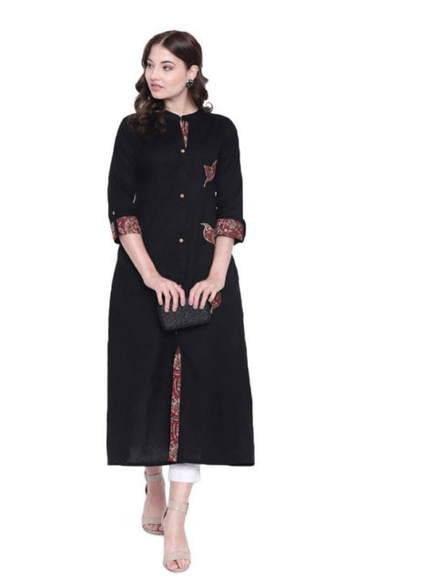 Women's Khadi Printed A Line Kurti  (Black, Khadi)