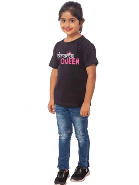 Girls Cotton Drama Queen Half Sleeve TShirt (Black)