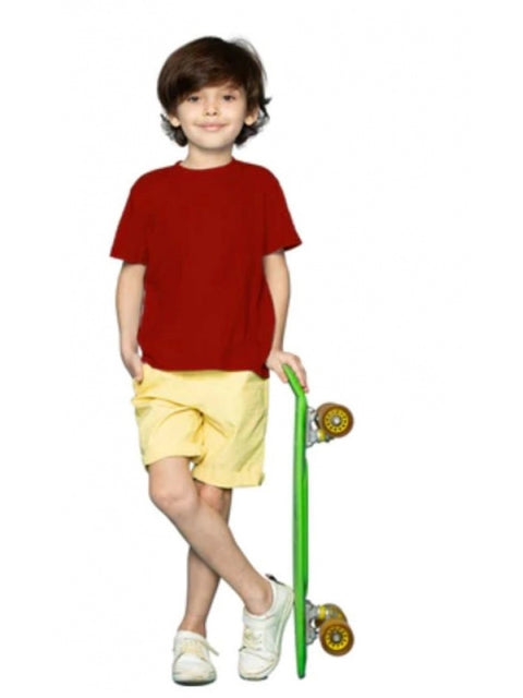 Boys Cotton Plain Half Sleeve TShirt (Maroon)