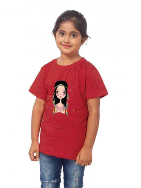Generic Girls Cotton Tribal Half Sleeve TShirt (Maroon)