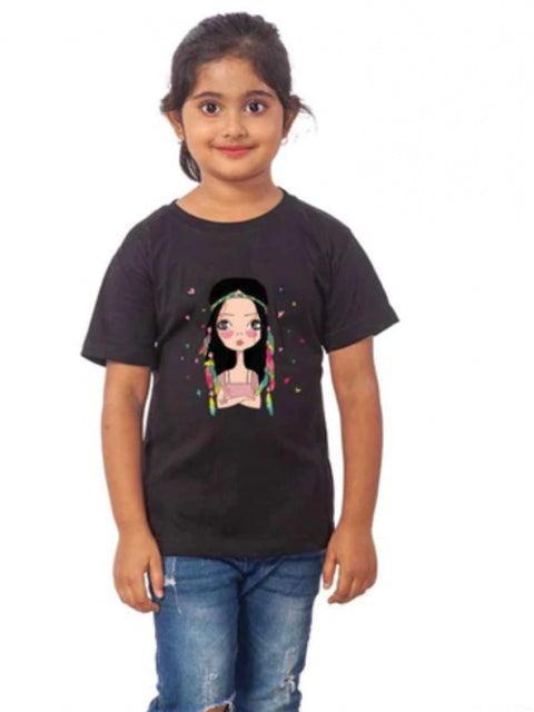 Generic Girls Cotton Tribal Half Sleeve TShirt (Black)
