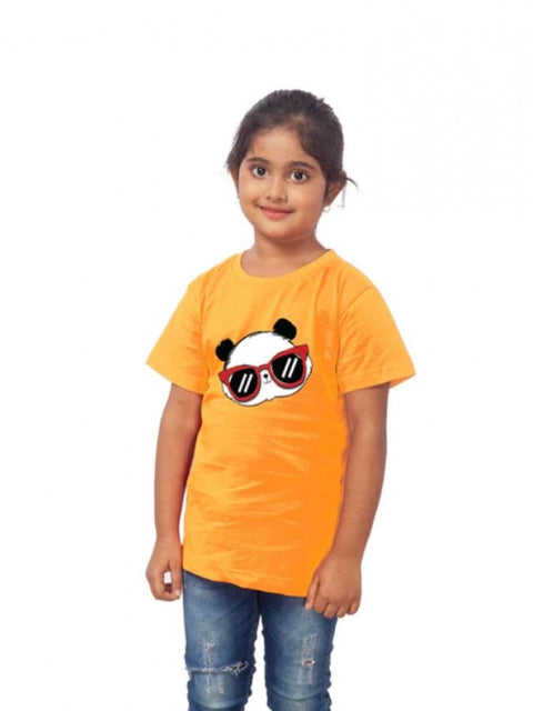 Generic Girls Cotton Panda Glass Half Sleeve TShirt (Mustard)
