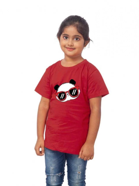 Generic Girls Cotton Panda Glass Half Sleeve TShirt (Maroon)