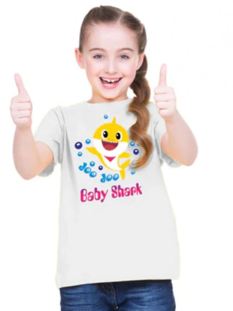 Generic Girls Cotton Baby Shark Half Sleeve TShirt (White)