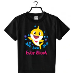 Generic Girls Cotton Baby Shark Half Sleeve TShirt (Black)