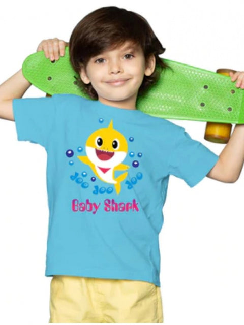 Generic Boys Cotton Baby Shark Half Sleeve TShirt (Blue)