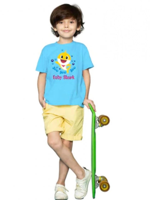 Generic Boys Cotton Baby Shark Half Sleeve TShirt (Blue)