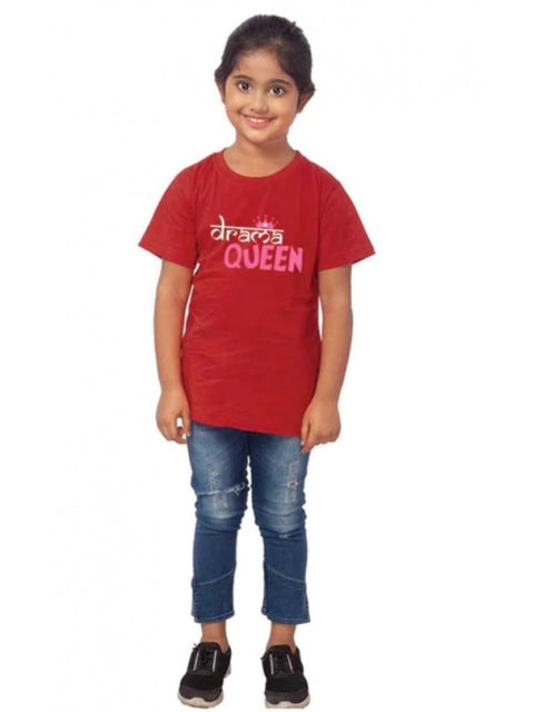 Girls Cotton Drama Queen Half Sleeve TShirt (Maroon)