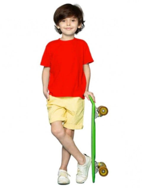 Boys Cotton Plain Half Sleeve TShirt (Red)