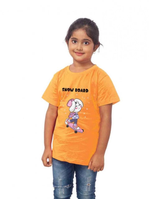 Generic Girls Cotton Snow Board Half Sleeve TShirt (Mustard)