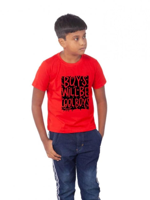 Generic Boys Cotton Will Be Cool Half Sleeve TShirt (Red)