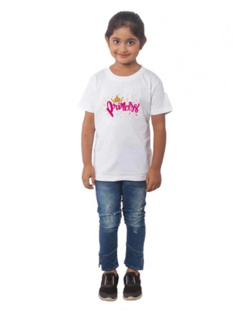 Generic Girls Cotton Princess Half Sleeve TShirt (White)