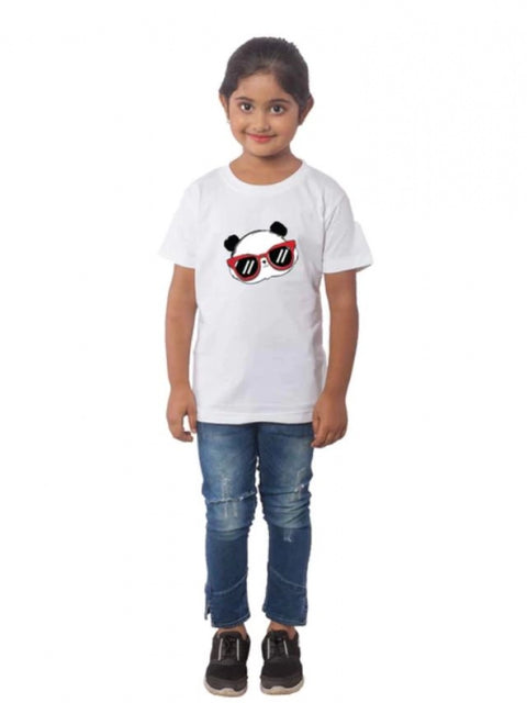 Generic Girls Cotton Panda Glass Half Sleeve TShirt (White)