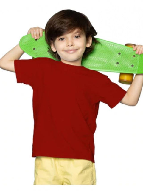 Boys Cotton Plain Half Sleeve TShirt (Maroon)