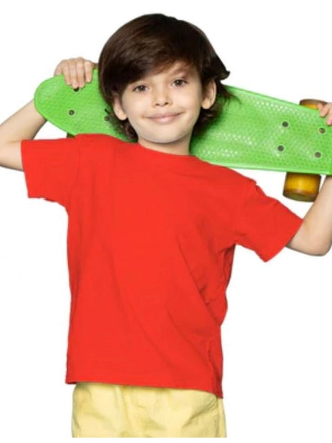 Boys Cotton Plain Half Sleeve TShirt (Red)