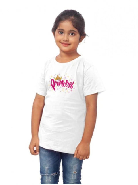 Generic Girls Cotton Princess Half Sleeve TShirt (White)