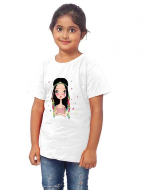 Generic Girls Cotton Tribal Half Sleeve TShirt (White)